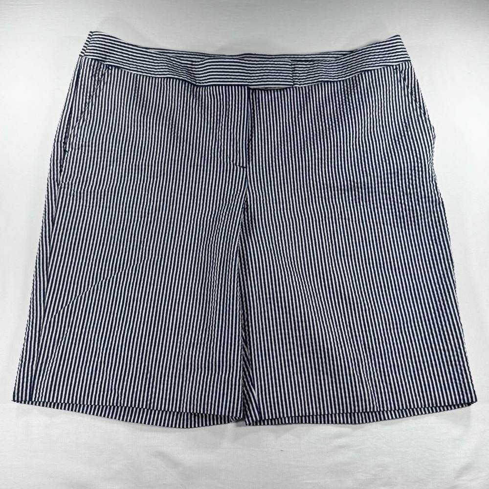 Jones New York Signature Navy White Striped Seersucker Shorts Womens 16 Stretch